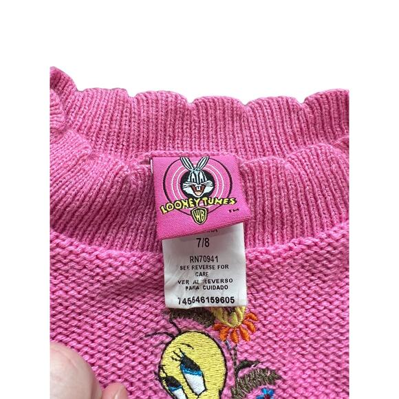WB Looney tunes pink tweety bird sweatshirt size 7/8 - Picture 8 of 9